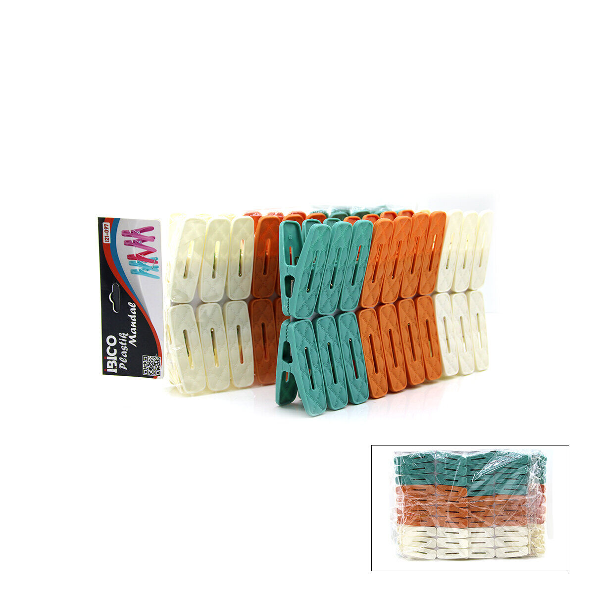 İBİCO İ21-097 ( 20PCS ) ( DİKİŞ DESEN ) ÇAMAŞIR MANDALI ( RENKLİ PLASTİK & KABARTMA DESENLİ )*12X10