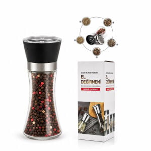 İBİCO İ22-409 HAND GRINDER ( BÜYÜK ) ( CAM HAZNELİ & PLS.KAPAKLI & KROM BELLİ ) TUZ & BAHARAT ÖĞÜTÜCÜ*80