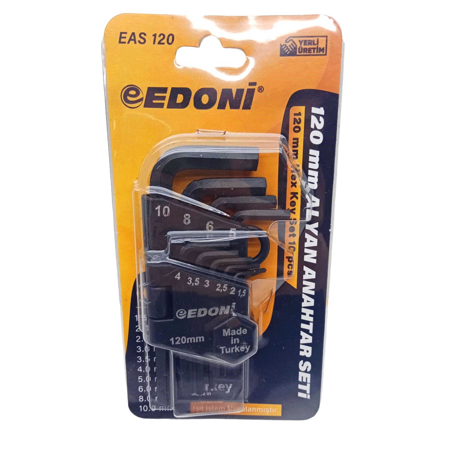 EDONİ EAS-120-121 ( 10PCS ) ( KISA & DÜZ ) ALYAN ANAHTAR SETİ ( SİYAH & 120MM )*6X12