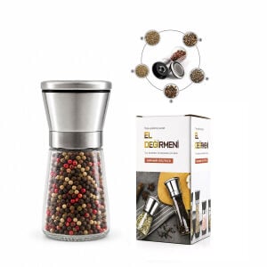 İBİCO İ22-411 HAND GRINDER ( KÜÇÜK ) ( CAM HAZNELİ & KROM KAPLAMA PLS.KAPAKLI ) TUZ & BAHARAT ÖĞÜTÜCÜ*80