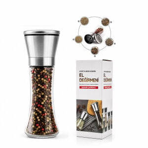 İBİCO İ22-412 HAND GRINDER ( BÜYÜK ) ( CAM HAZNELİ & KROM KAPLAMA PLS.KAPAKLI ) TUZ & BAHARAT ÖĞÜTÜCÜ*80
