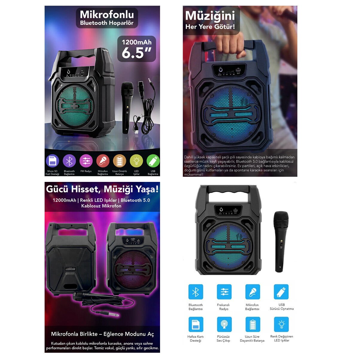 FANTASTİC QUALITY Q-MAX PS-1283 ( 6.5'' ) BLUETOOTH WİRELESS MİKROFONLU HOPARLÖR & SPEAKER ( USB SARJLI ) ( AUX & TF & USB)*18