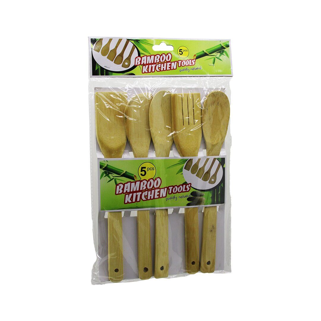 İBİCO İ22-194 BAMBOO KITCHEN TOOLS (5PCS) (AHŞAP & BAMBU) MUTFAK SERVİS SETİ (SPATULA=YAN & DÜZ & DELİKLİ & 2 SERVİS KAŞIK) (27-27.5-28CM)*12X10