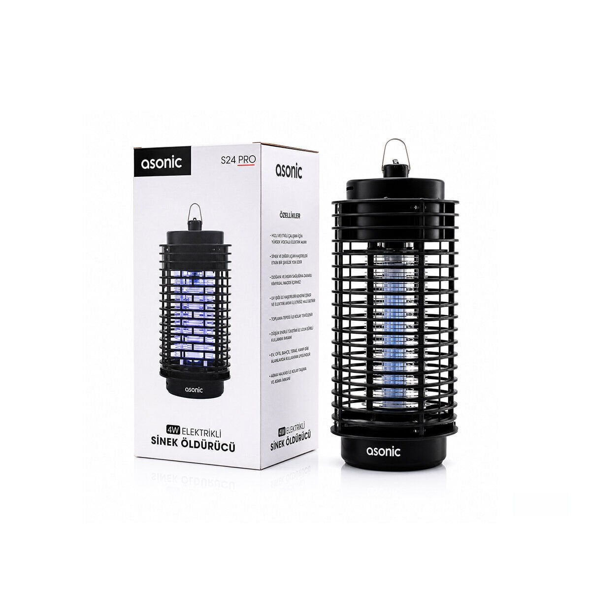 ASONİC S24 PRO ( 4W & SİYAH ) KOKUSUZ TAŞINABİLİR LED MAVİ IŞIKLI SİNEK ÖLDÜRÜCÜ*30