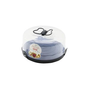 QLUX L-00501-2 (ANTRASİT GRİ TABAN) (YUVARLAK) KEK & PASTA FANUSU (ŞEFFAF PLASTİK KAPAK=KELEBEK ŞEKİL BASKI & KULPLU)*6=K
