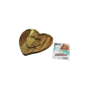 İBİCO İ22-274 ( AKASYA ) ( KALP MODEL ) ( 2 BÖLMELİ=1+1 ) AHŞAP BAMBU SERVİS SUNUM TEPSİ & TAHTASI ( 20 X 19.5 X 1.5CM )*50