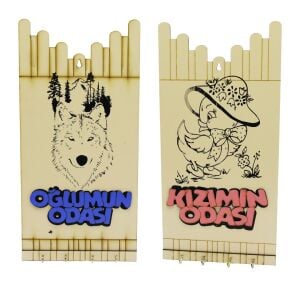 İBİCO ŞİMŞİR EYM-5286 YM-5286 KIZ & ERKEK ÇOCUK FİGÜRLÜ (OĞLUMUN-KIZIMIN ODASI YAZILI ) AHŞAP ANAHTARLIK & DEKORATİF PANO*100