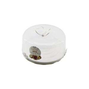 QLUX L-00501-3 (BEYAZ & EKRU TABAN) (YUVARLAK) KEK & PASTA FANUSU (ŞEFFAF PLASTİK KAPAK=KELEBEK ŞEKİL BASKI & KULPLU)*6=K