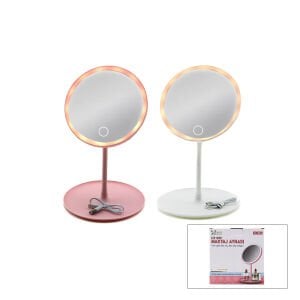 İBİCO İ11-016 ( YUVARLAK ) ( 6.5'' ) ( LEDLİ & USB ŞARJLI ) MAKYAJ AYNASI ( 90° AÇI AYARLI ) ( TAKILI AYAK ) ( RENKLİ PLS )*60