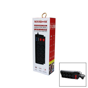 WINNBOSS-3411 TERMAL AKIM KORUMALI ( 8Lİ PRİZ ) ( 3X USB ) ( 2MT ) ( ANAHTARLI ) UZATMA KABLO SİYAH ( 16A )*30
