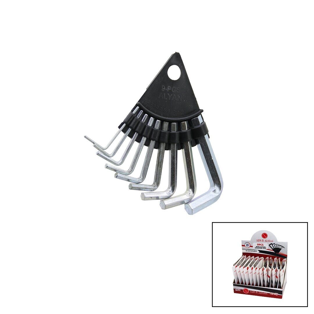 AZM ( 9PCS ) ( MİNİ & KISA ) ALYAN ANAHTAR SETİ TAKIM ( NO-1.5 - 2 - 2.5 - 3 - 3.5 - 4 - 5 - 6 - 8 ) (ÜÇGEN STAND ASKILIK)*24X8