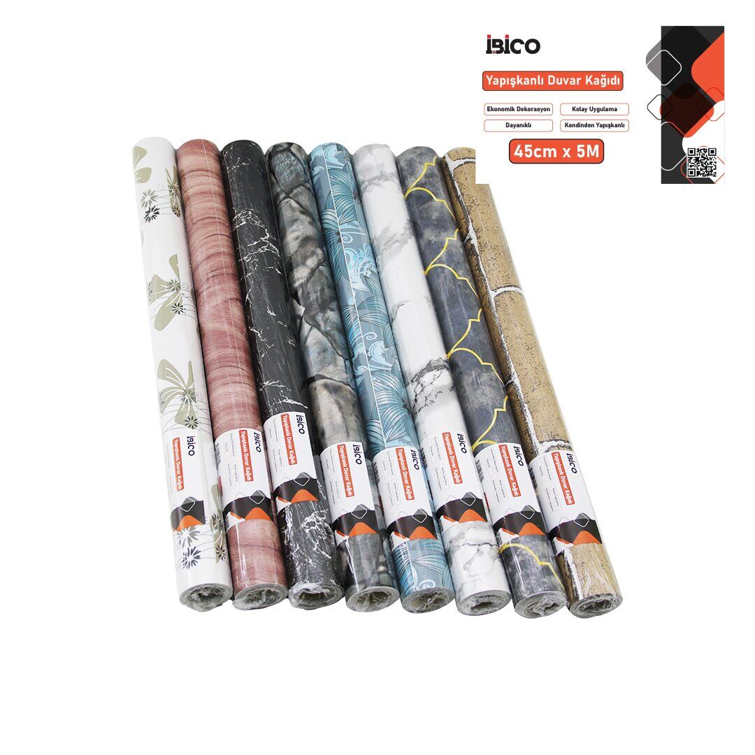 İBİCO İ13-072 ( 5MT X 45CM ) MİX DESENLİ FOLYO DUVAR KAĞIT ( KENDİNDEN YAPIŞKANLI & EKO DEKORASYON & DAYANIKLI )*60