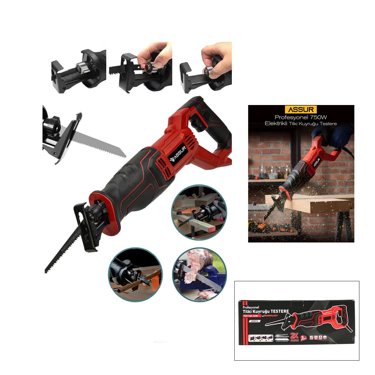 PROFESYONEL ASR-616  ( KIRMIZI ) ( TİLKİ KUYRUĞU ) ELEKTRİKLİ TESTERE ( 230V ) ( 0-2800 RPM )*6