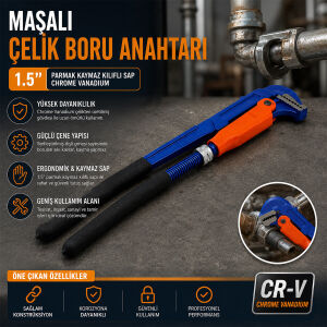 HCS PROLINE CR-V ( 1.5'' PARMAK ) MAŞALI ÇELİK BORU ANAHTARI (PIPE WRENCH) (CHROME VANADIUM) (KAYMAZ KILIFLI SAP)*36