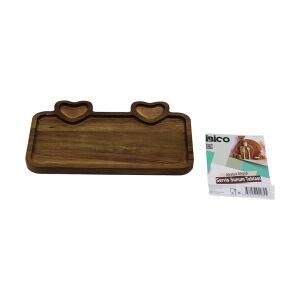 İBİCO İ22-284 (AKASYA) (DİKDÖRTGEN) ( 1+ 2 MİNİ KALP BÖLME & ÜST KULP ) AHŞAP SERVİS SUNUM TEPSİ & TAHTASI (25 X 14 X 1.4CM)*50