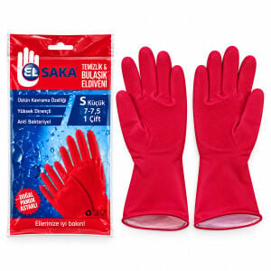 ELSAKA ( S ) ( NO-7-7.5 ) ( PLASTİK ) TEMİZLİK & BULAŞIK ELDİVENİ ( DOĞAL PAMUK ASTARLI ) ( YÜKSEK DİRENÇLİ )*30X12