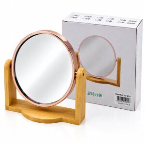 İBİCO İ15-030 ( OVAL=18X13.5CM ) ( AHŞAP BAMBU AYAKLI ) MAKYAJ AYNASI ( ÇİFT TARAFLI ) ( RENKLİ PLASTİK ÇERÇEVE )*48