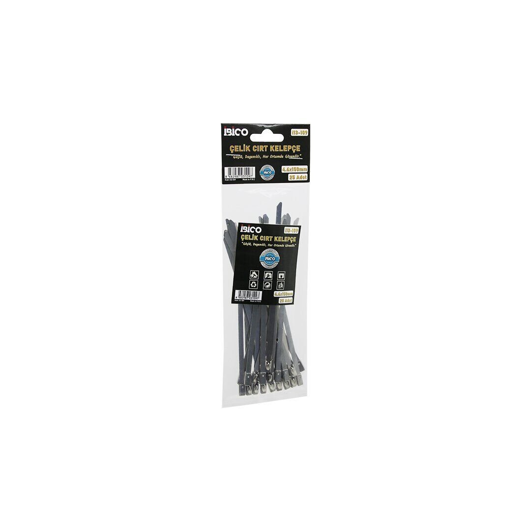 İBİCO İ13-109 ( 25PCS ) ( 4.6X150MM ) METAL CIRT KELEPÇE & KABLO BAĞI ( PASLANMAZ ÇELİK )*24X20