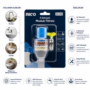 İBİCO İ13-135 MUSLUK UCU FİLTRESİ ( 6 KATMANLI & TAŞLI ) ( 360° ) ( 16-19MM TÜM MUSLUKLARA UYUM ) ( KİREÇLENME YAPMAZ )*12X25