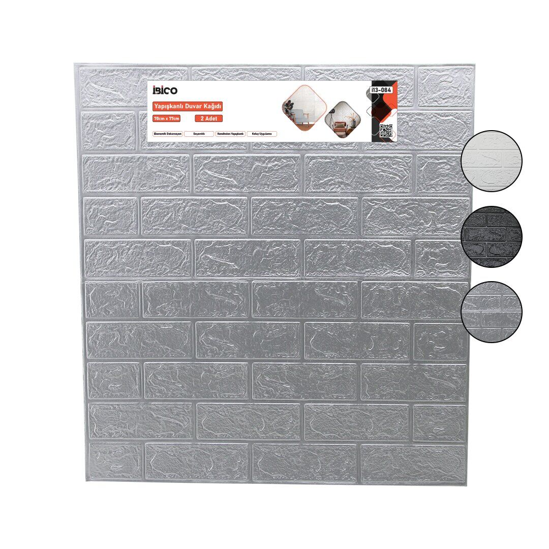 İBİCO İ13-084 ( 2PCS ) ( 70X77CM ) ( KABARTMA & KÖPÜK PANEL ) ( TUĞLA DESEN ) ( BEYAZ & SİYAH & GRİ ) YAPIŞKANLI DUVAR KAĞIT*60=K