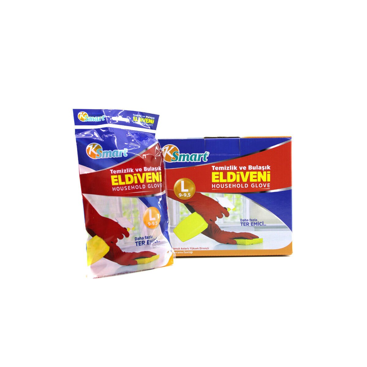 KSMART K-1292 ( L ) ( NO-9-9.5 ) ( PLASTİK ) TEMİZLİK & BULAŞIK ELDİVENİ ( DOĞAL PAMUK ASTARLI ) ( YÜKSEK DİRENÇLİ )*30X10