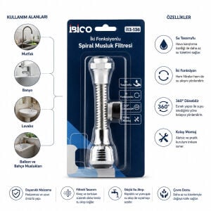 İBİCO İ13-136 MUSLUK UCU FİLTRESİ ( 2 FONKSİYONLU ) ( SPİRALLİ YAYLI &  360° DERECE DÖNEBİLEN BAŞLIK ) ( 16-19MM CAŞLIK ÇAPI )*12X25