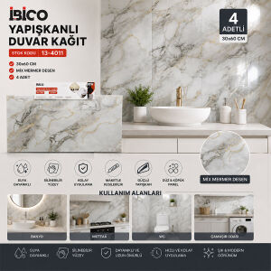 İBİCO İ13-085 ( 4PCS ) ( 30X60CM ) ( DÜZ & PANEL ) ( MİX MERMER DESEN ) YAPIŞKANLI DUVAR KAĞIT*60=K
