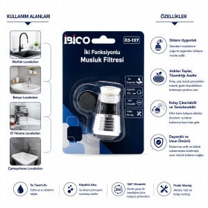 İBİCO İ13-137 MUSLUK UCU FİLTRESİ ( 2 FONKSİYONLU ) ( 360° DERECE DÖNEBİLEN BAŞLIK ) ( 16-19MM CAŞLIK ÇAPI )*12X25