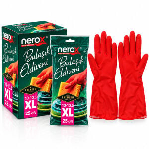 NEROX NRX-1015 ( XL ) ( NO-10-10.5 ) ( PLASTİK ) TEMİZLİK & BULAŞIK ELDİVENİ ( DOĞAL PAMUK ASTARLI ) ( YÜKSEK DİRENÇLİ )*25X8