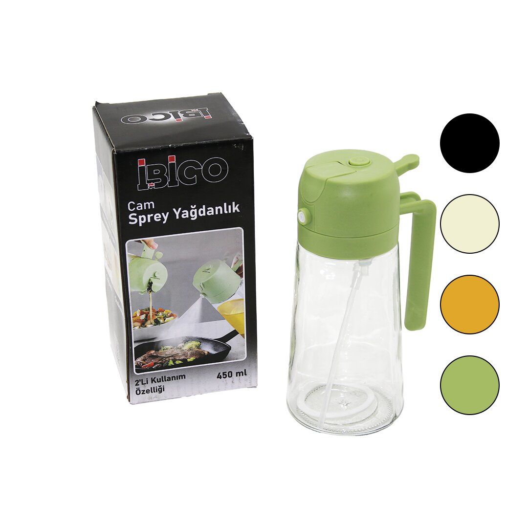 İBİCO İ22-169 ( 2İN1=SPREYLİ & AKITMALI ) ( CAM ) YAĞDANLIK ( 450ML ) ( KİLİTLİ KAPAKLI & SÜRAHİ MODELİ )*50