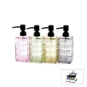 ALVETRO ALV-05 ( ŞEFFAF RENKLİ CAM ) SIVI SABUNLUK ( 400ML ) ( KARE KESİK DESENLİ CAM )*12X4