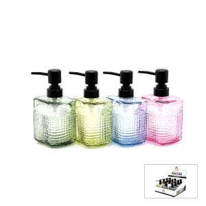 ALVETRO ALV-06 ( ŞEFFAF RENKLİ CAM & D.DÖRTEN ŞİŞE ) SIVI SABUNLUK ( 420ML ) ( ÇİZGİLİ CAM )*12X4