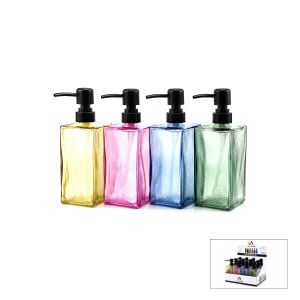 ALVETRO ALV-08 ALVETRO ALV-04 ( CAM ) ( KARE & RENKLİ ŞEFFAF ŞİŞE -- BUZLU ÇİZGİLİ DESEN ) SIVI SABUNLUK ( 410ML )*12X4