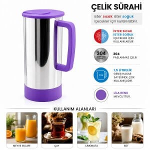 KRT-1141 ( LİLA & PASLANMAZ ÇELİK ) ( SICAK & SOĞUK ) ÇELİK SÜRAHİ*24