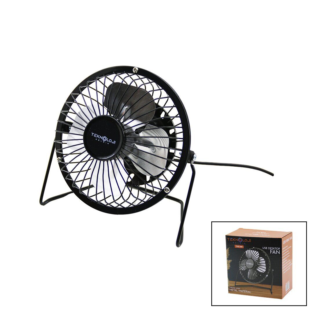 TEKNOLOJİ-7242.588 (USB & MİNİ FAN) (METAL KASA & AYAK=360°) MASA ÜSTÜ VANTİLATÖR (4-METAL PERVANE) (13.5X11X15CM)(5V-2.5W)*40