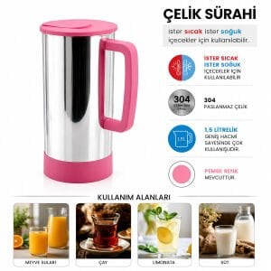 KRT-1140 ( PEMBE & PASLANMAZ ÇELİK ) ( SICAK & SOĞUK ) ÇELİK SÜRAHİ*24