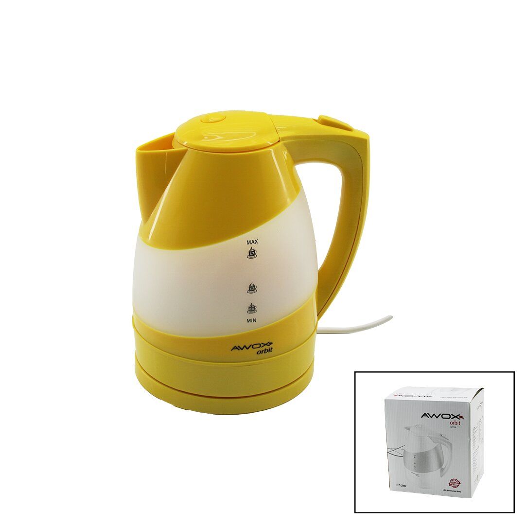 AWOX (SARI) (ORBİT) (PLASTİK) KETTLE SU ISITICISI (1.7LT) ( 2000W ) ( 360° & LEDLİ ŞEFFAF GÖVDE ) (GİZLİ REZİSTANS) (KİLİTLİ KAPAK)*12