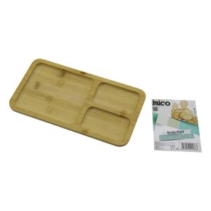 İBİCO İ22-176 ( DİKDÖRTGEN ) ( 3 BÖLMELİ=2+1 ) AHŞAP BAMBU SERVİS SUNUM TEPSİ & TAHTASI ( 24.8 X 13.8 X 1.4CM )*36