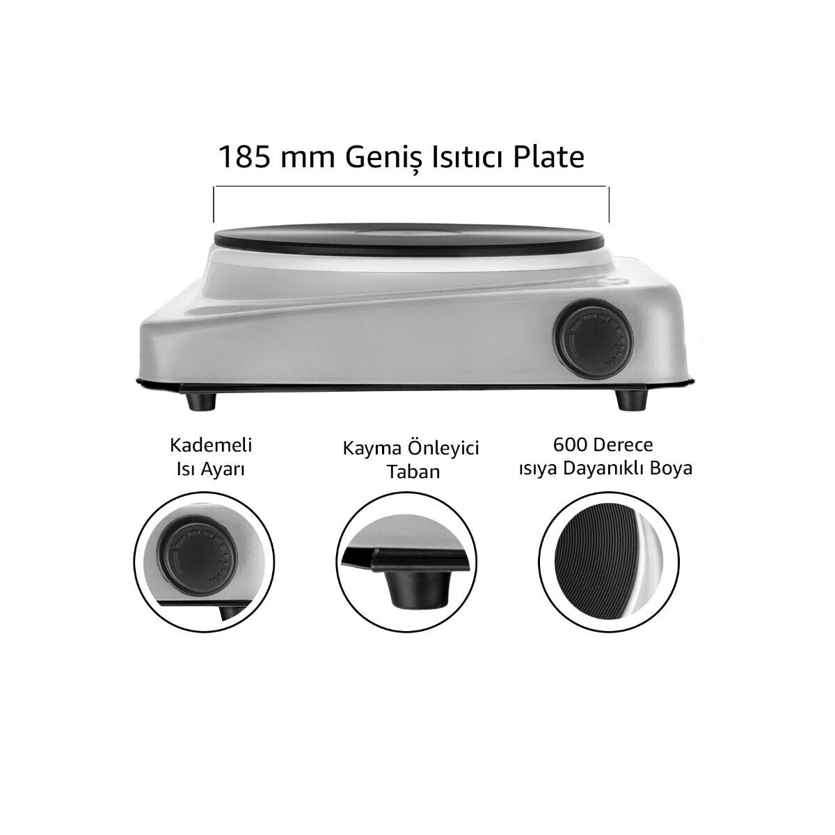 AWOX LOTUS TEK GÖZLÜ ELEKTRİKLİ OCAK PLATE 185MM.1500W*6