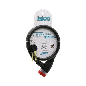 İBİCO İ18-052 ( ANAHTARLI ) ( ÇEVİRMELİ KİLİT KAPAKLI ) ( PLASTİK KAFA ) BİSİKLET KİLİT ( ÇELİK TEL ) ( SİYAH ŞEFFAF KILIF ) ( 12MMX80CM )*120