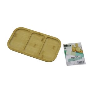 İBİCO İ22-183 ( DİKDÖRTGEN ) ( 3 BÖLMELİ=2+1 ) AHŞAP BAMBU SERVİS SUNUM TEPSİ & TAHTASI ( 25 X 14 X 1.4CM )*36