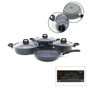 GAB ÇIRAĞAN ( GRİ ) ( 7 PARÇA ) GRANİT TENCERE & TAVA SETİ ( 20-24CM DERİN & 27CM BASIK CAM KAPAK TENCERE & 26CM TAVA)*1