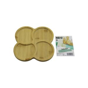 İBİCO İ22-184 ( KARE ) ( 4 YUVARLAK KÖŞELİ & BÖLMELİ ) AHŞAP BAMBU SERVİS SUNUM TEPSİ & TAHTASI ( 20 X 20 X 1.4CM )*36
