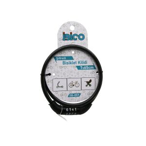 İBİCO İ18-057 ( ŞİFRELİ ) ( EKO & İNCE ) BİSİKLET KİLİT ( ÇELİK TEL ) ( SİYAH ŞEFFAF KILIF ) ( 7MMX65CM )*200