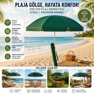 SKYBELT SKY-112 ( 200CM SAPLI ) ( ÇAP:100*100CM ) ( DÜZ - TEK RENK ) PLAJ ŞEMSİYESİ ( OMUZ ASKI ÇANTALI ) ( 8 TELLİ & FIBERGLASS ) ( POLYESTER KUMAŞ )*12=K