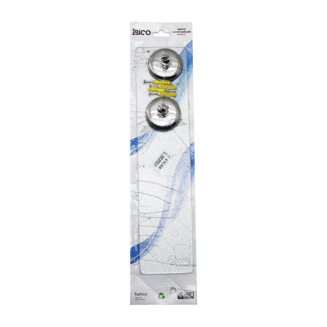İBİCO BNY-207/E  ( CAM ) ETEJER  ( KROM ASKILIK & TUTACAK ) ( VİDALI MONTAJ ) (ETAJER)*30=K
