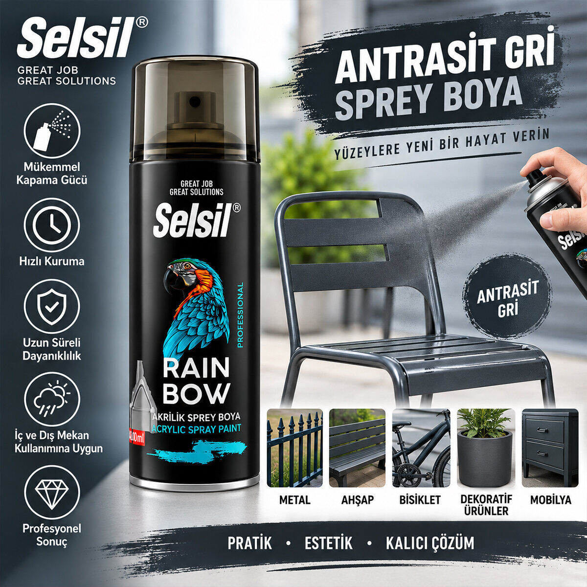 SELSİL TAB-451 ( ANTRASİT GRİ ) SPREY BOYA ( 400ML )*12X1