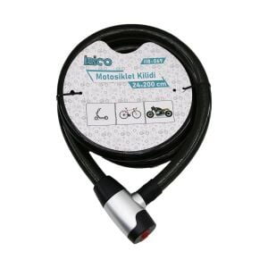 İBİCO İ18-069 (ANAHTARLI) (METAL KAPLAMA KAFA) (ÇEK-İT KİLİT KAPAK) MOTOR & BİSİKLET KİLİT (ÇELİK TEL) (SİYAH ŞEFFAF KILIF) (24MMX200CM)*20