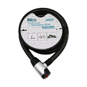 İBİCO İ18-069 (ANAHTARLI) (METAL KAPLAMA KAFA) (ÇEK-İT KİLİT KAPAK) MOTOR & BİSİKLET KİLİT (ÇELİK TEL) (SİYAH ŞEFFAF KILIF) (24MMX200CM)*20