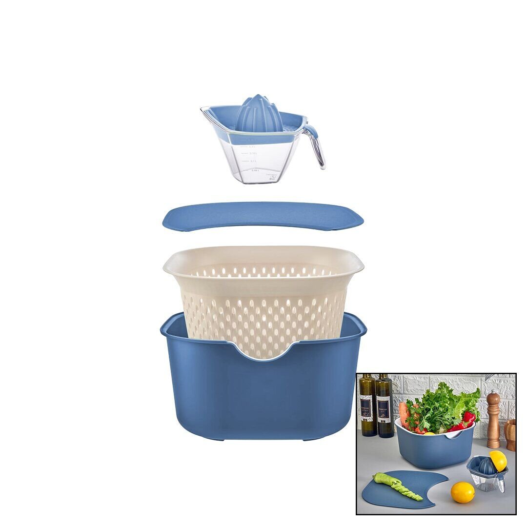 MOİ PLASTİK OCE-1005 (MAVİ) (5PCS) MUTFAK SETİ PLS.(KARIŞTIRMA KAP=4LT & SÜZGEÇ=3.5LT & KESİM PANO & SIKACAK=0.25LT)*16